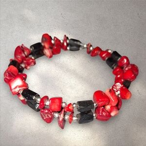 Red Coral Hematite Stone Wire Wrap Bracelet, Choker Dyed Gemstone